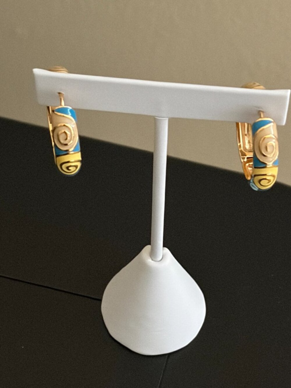 Yellow and Aqua Gold Plated Hoop Earrings